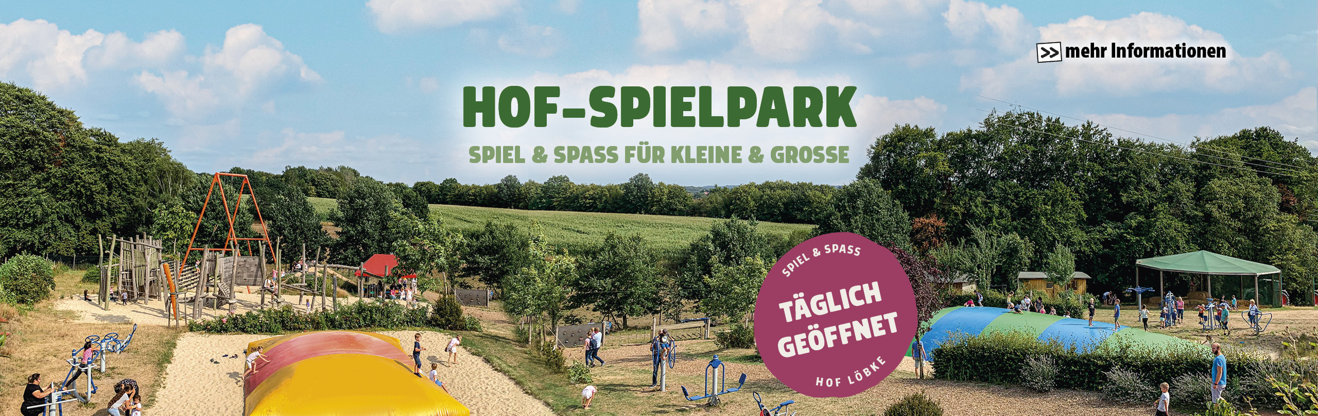 Aktuelles vom Hof: Mit Klick auf diesen Link gelangen Sie zu unserer Hof-Spielpark-Seite. Hier finden Sie alle Informationen zum Hof-Spielpark, wie Öffnungszeiten und Eintrittspreise.
